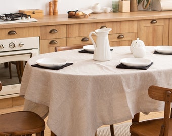 Organic linen table cloth. Round square rectangle table linens. Custom size dinning tablecloth in various colors.