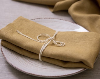 Organic linen napkins set. Natural pure washed linen napkin set of 4 6 8 10 12 24. Beige Black Soft Table Decor. Eco friendly dinning