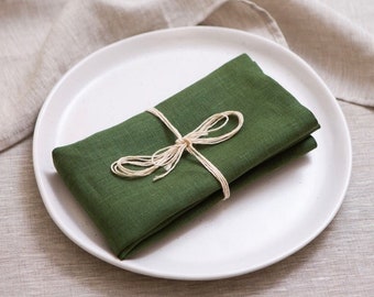 Green organic linen napkins. Natural pure washed linen napkin. Soft table decor. Eco friendly dinning