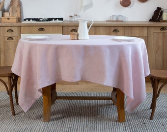 Pale pink linen table cloth. Round square rectangle table linens. Custom size dinning tablecloth in various colors.