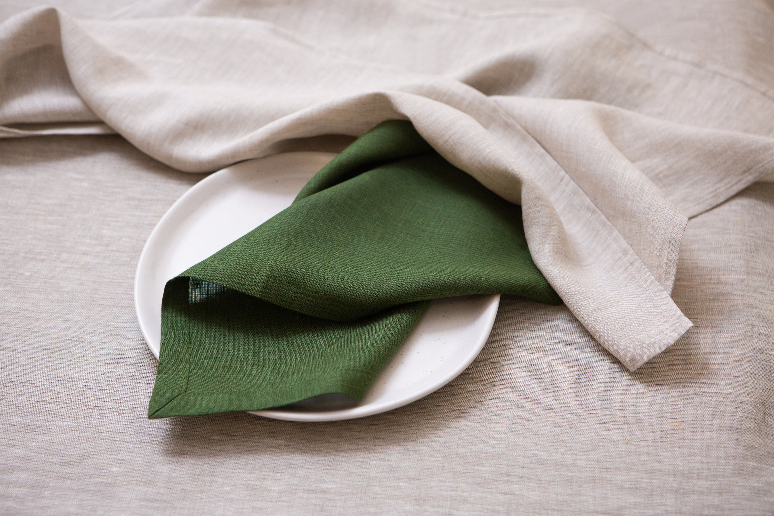 Green organic linen napkins. Natural pure washed linen napkin. Etsy