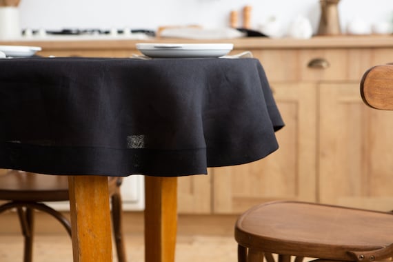 Round linen table cloth. Organic linens. Custom size dinning tablecloth in various colors.