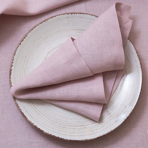 Wedding organic linen napkins set. White eco friendly napkin. Light pink natural table decor. Custom bulk cloth.