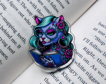 FILTHY BOOKMARKS tattooed hipster punk cat collectible acrylic pin badge 4cm