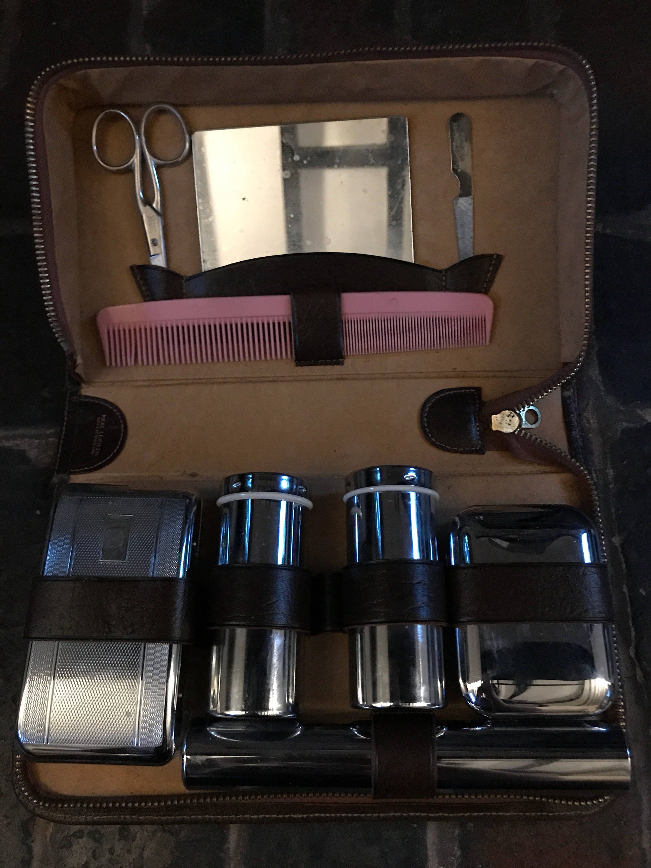 Vintage Leather Mens Grooming Kit in Zip Case Etsy