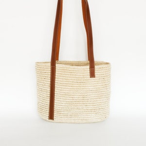 Handmade Raffia Crossbody Bag: Leather Strap Crochet Boho Tote