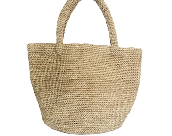 Natural Straw Raffia Tote, Market Shoulder Bag, Handmade summer bag,  Basket Beach bag, Boho Handbag