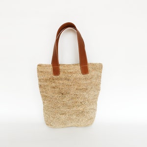 Palmette Raffia Tote bag with Leather straps, Straw Market Bag, Handmade summer bag, Basket Beach bag, Crochet Boho Shoulder bag, Handbag