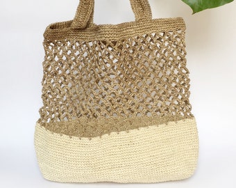 Natural White Straw Raffia Tote, Market Shoulder Bag, Handmade summer bag,  Basket Beach bag, Boho Handbag