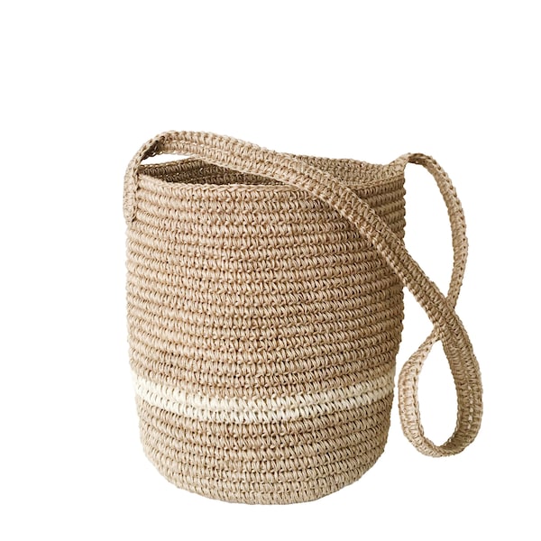 Natural Straw Raffia Bucket Bag, Market Shoulder Bag, Handmade summer bag, Basket Beach bag, Boho Handbag