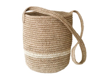 Handgewebte Fique Fiber Bucket Bag: Natürliche Stroh Raffia Umhängetasche