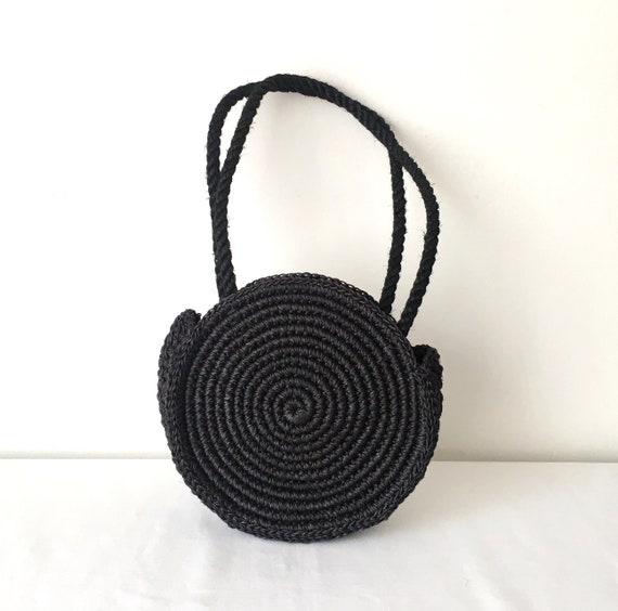 Mini bolso de rafia de paja redonda negra bolso de hombro de | Etsy México
