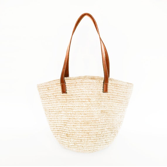 Palmette - Brown Leather Straw Bag