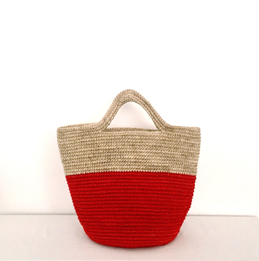 Natural Red Straw Raffia Handbag Market Color Bag Handmade - Etsy