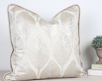 Acacia Oyster Gold Velvet Leaf Cream Cushion / Cushion Cover