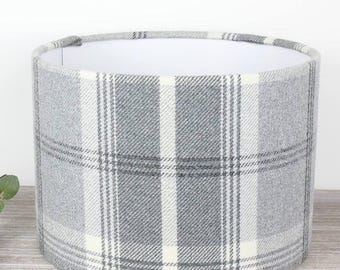 Balmoral Dove Grey Checked Drum Lampshade