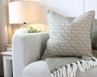 Celina Oregano Green Diamond Floral Print Square Cushion