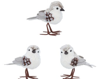 Large Natural White Fabric/Cone Bird Decorations