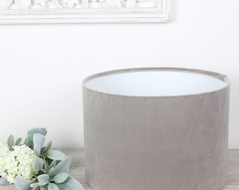 London Warm Grey Velvet Drum Lampshade