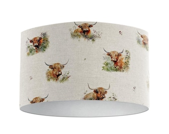 Highland Cows Beige Drum Lampshade