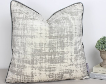 Savoy Ivory White & Grey Two Tone Velvet Piped Cushion / Cushion Cover 16" 18" 20" 22"