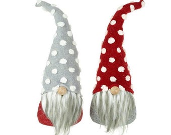 Small Grey & Red Standing Gnome Ornament