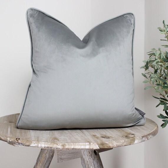 London Silver Grey Velvet Piped Cushion Cushion Cover Etsy Ireland