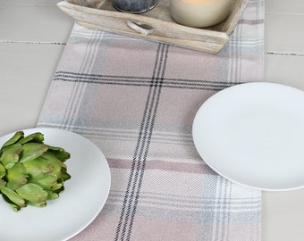 Balmoral Blush Pink Grey & White Checkered Table Runner