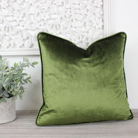 Glamour Sage Green Velvet Piped Cushion Cushion Cover