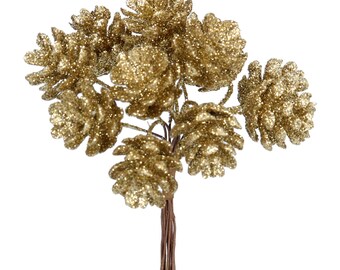 Festive Bright Gold Glitter Pinecone Bunch