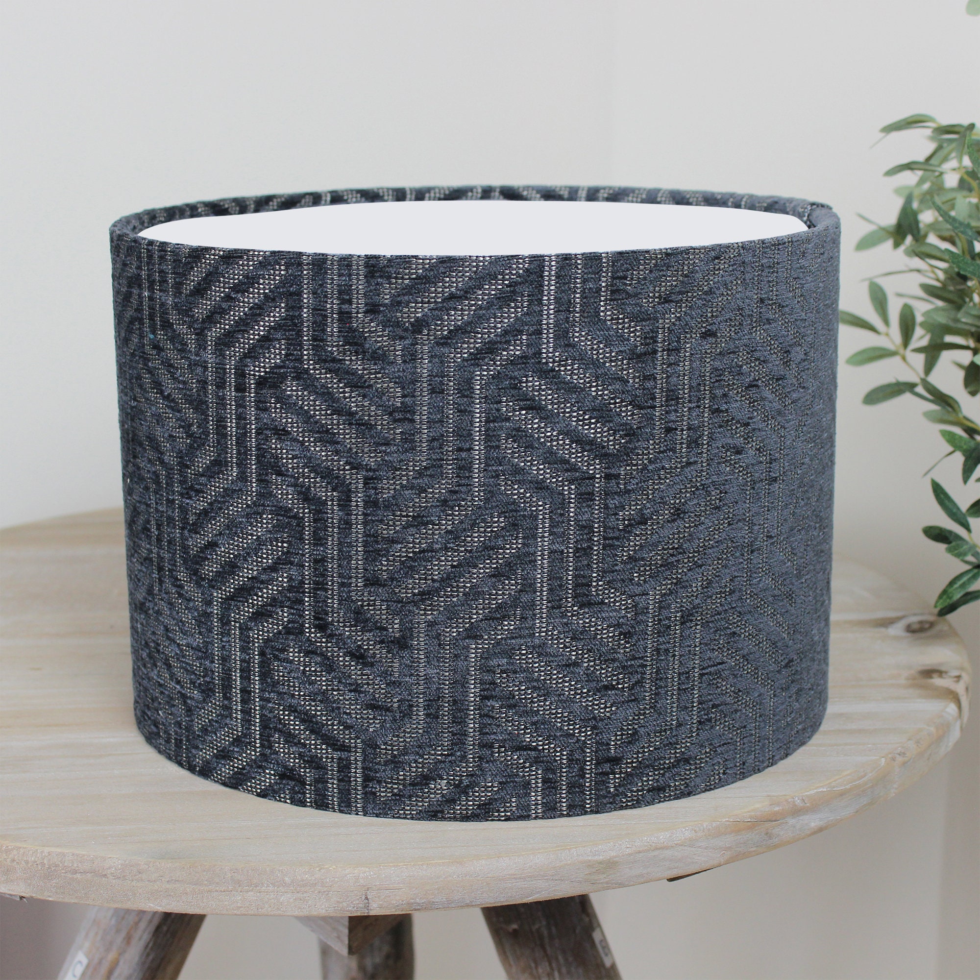 Geo Geometric Charcoal Grey Drum Lampshade Etsy UK