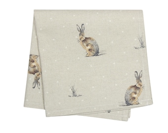 Cloth Serviette Hartley Hare Rabbit Country Animal Print Beige Polkadot Fabric Napkins 41 x 41cm Set of 4 / Individual