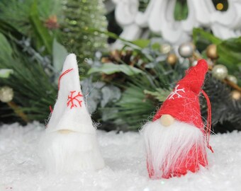 Red or White Fabric Nordic Santa Hanging Tree Decoration. 10cm