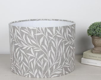 Mandu Grey & White Embroidered Floral Leaf Pattern Lampshade