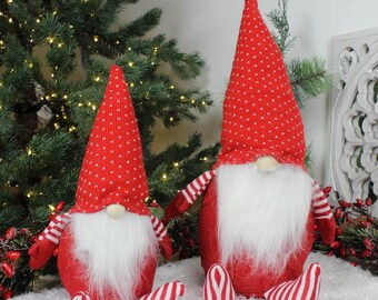 Red & White Plush Nordic Fabric Sitting Santa - Medium