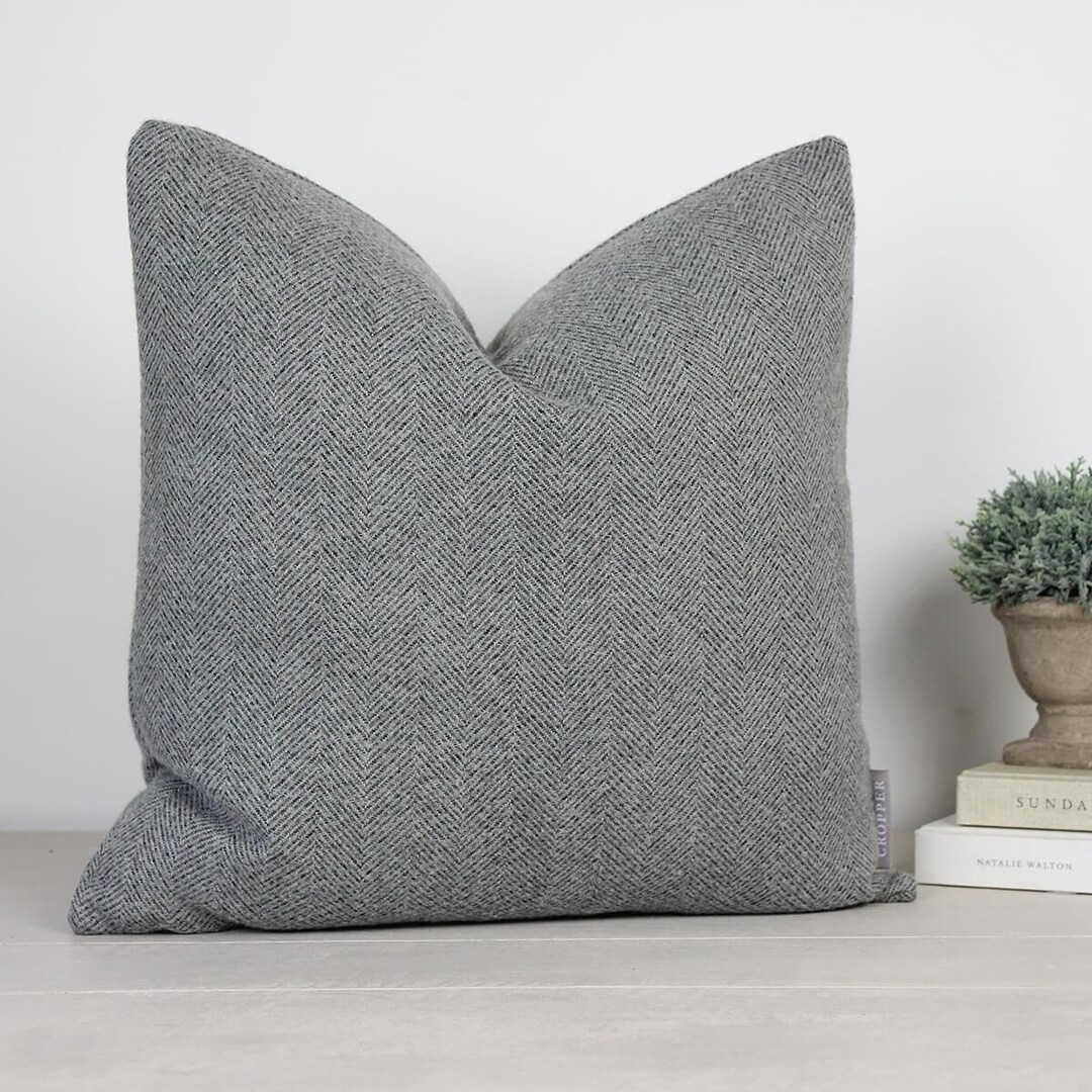 Carnegie Pewter Herringbone Grey Textured Cushion Cushion Cover Etsy UK