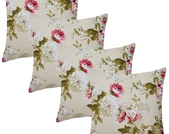 Set of 4 Premium Cream Rose Floral GARDEN Square Water Resistant CUSHIONS