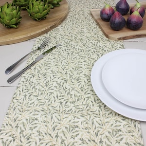 Willow Bough Linen Cream & Green Floral Table Runner