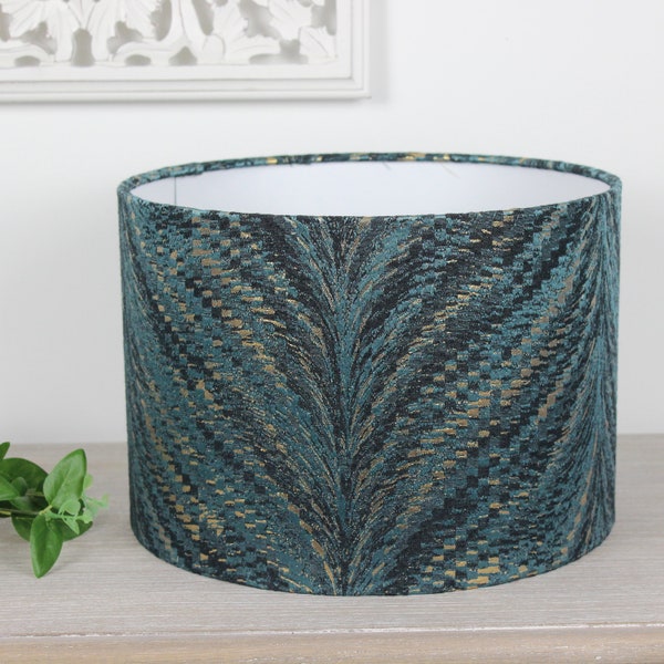 Luxor Teal Blue Grey Gold Drum Lampshade