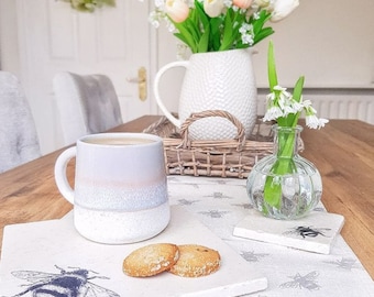 Ivory Grey Bee Print Animal Table Runner