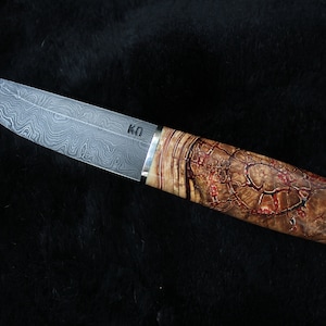 Custom Damascus Puukko Knife: Stabilized Bone Handle, Handmade Hunting Bushcraft Knife