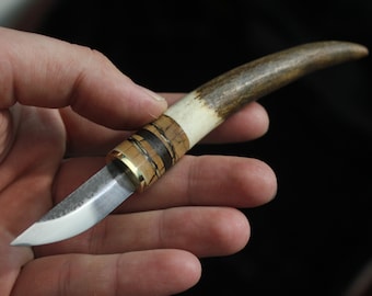 Neck Knife , Custom bushcraft knife , puukko , stabilized antler , reindeer antler , hunting , survival , gift - Bushcraftshop