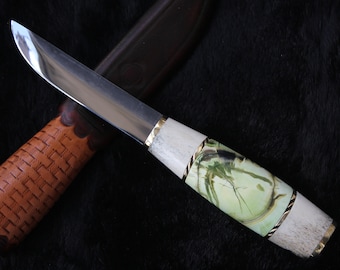 Custom Handmade Puukko Knife: Stabilized Bone & Reindeer Antler