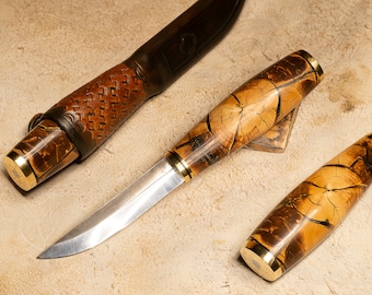 Custom Puukko Knife - Stabilized bone handle - Handmade Bushcraft knife , hunting skinning knife - BushcraftShop HF Survival School