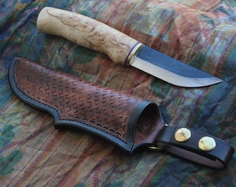 Handmade Puukko Knife: Scandinavian Bushcraft Knife with Leather Sheath