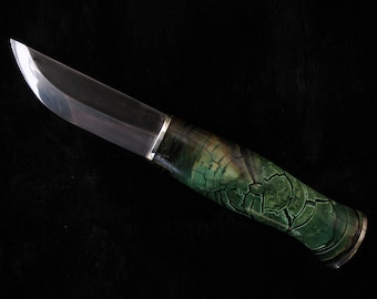 Custom Puukko Skinning Knife - Handmade Stabilized Bone handle - BushcraftShop HF Survival School