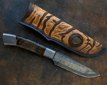 Mosaic Damascus Integral Geralts Knife from Witcher 3 - Custom hunting handmade knife