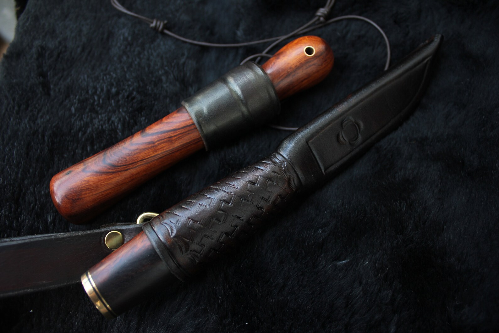 Custom Knife and Ferro Rod Set , Handmade Puukko With Desert Ironwood