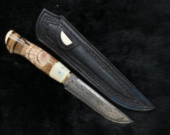 Mosaic Damascus 50000 year old handle - Collectable Knife from Exhibition