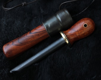 Ferro Rod With Wooden Sheath , 6" inch by 1/2" , Bushcraft Fire Starter , Custom ferro rod , Bushcraft shop , HF Survival School , Ironwood